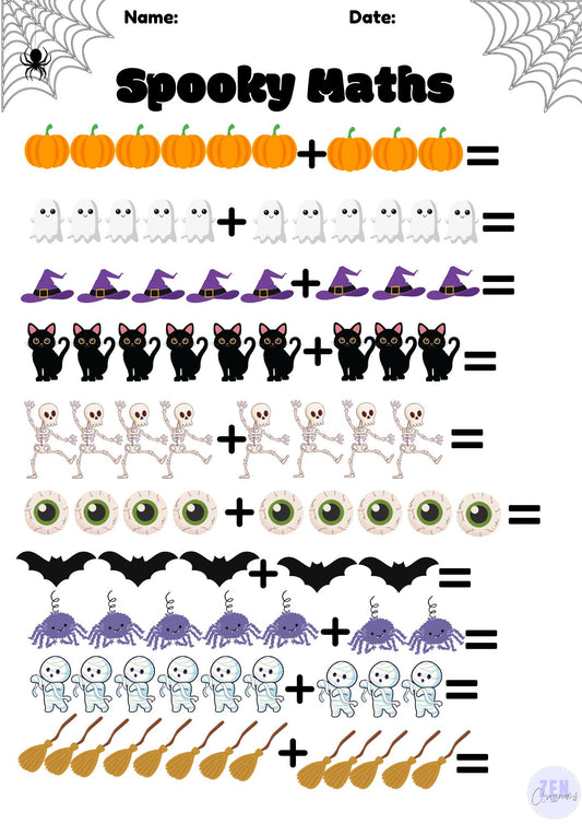 Spooky Maths Addition Worksheet Digital Download